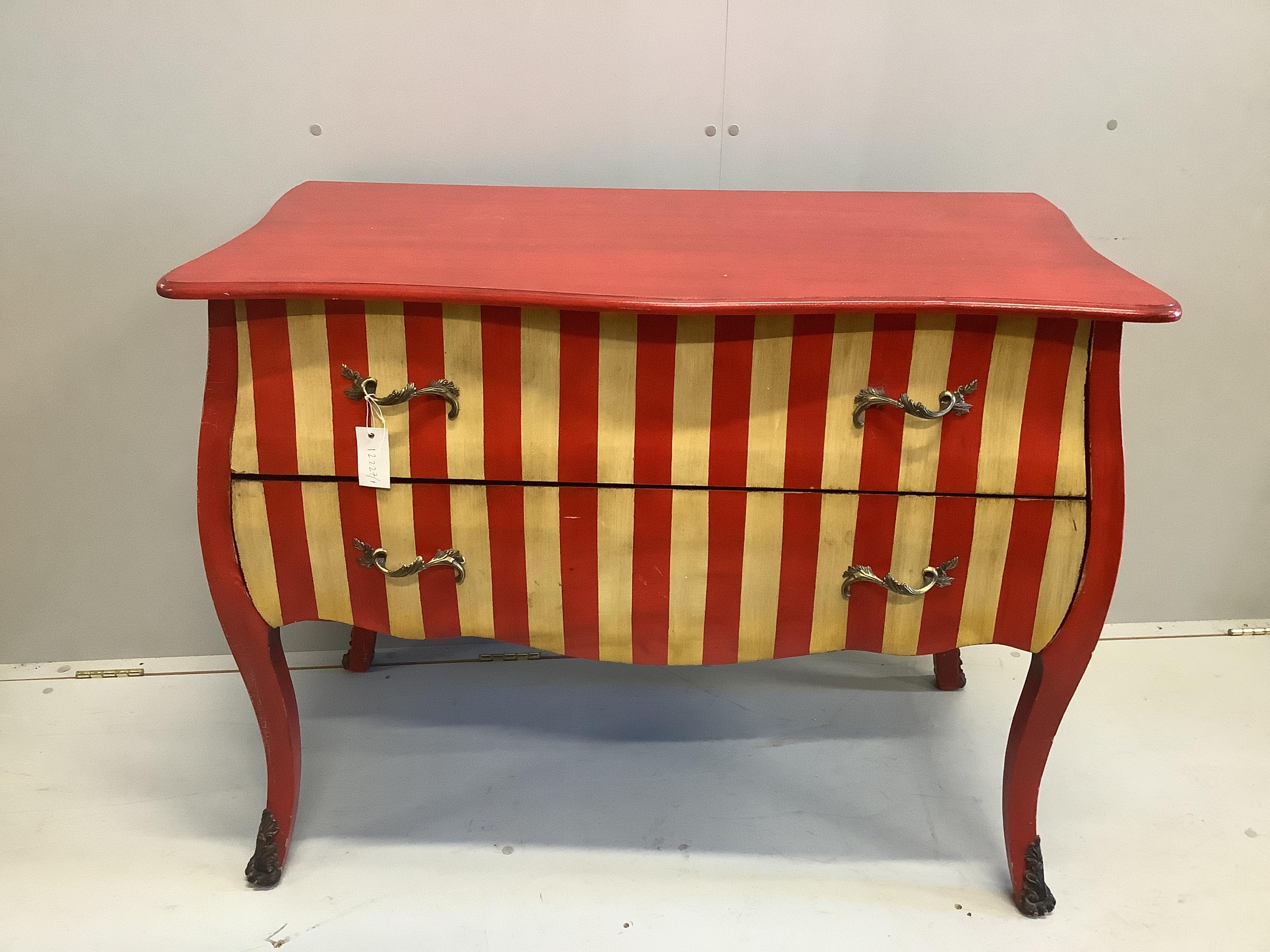 A contemporary Continental style painted serpentine commode, width 105cm, depth 52cm, height 83cm